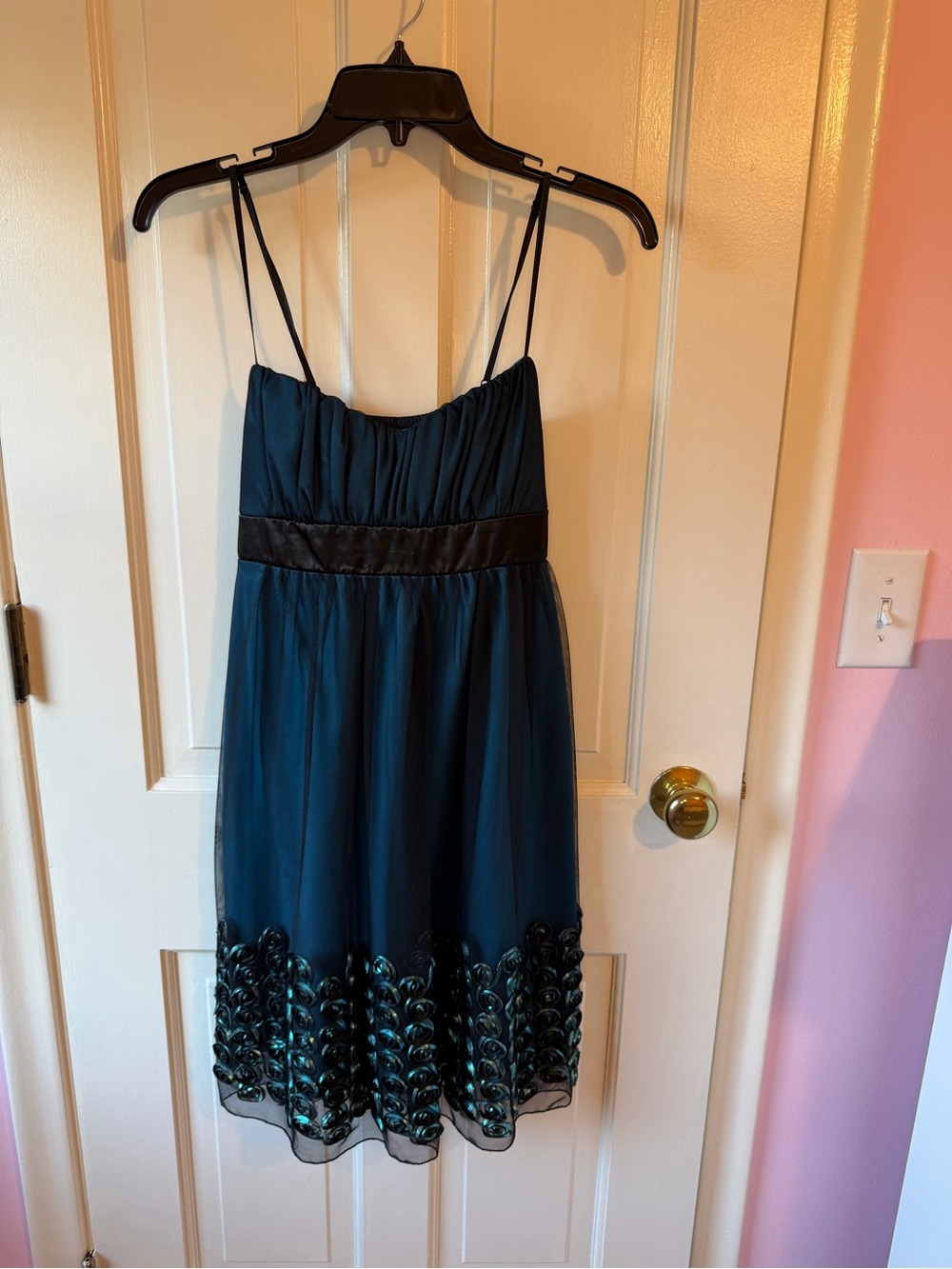 Ruby Rox Teal Spaghetti-Strap Mini Dress with Embellished Hem
